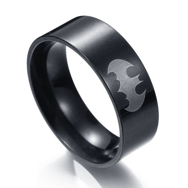 Ocelový prsten Batman stříbrné Logo Classic - černý Beisteel