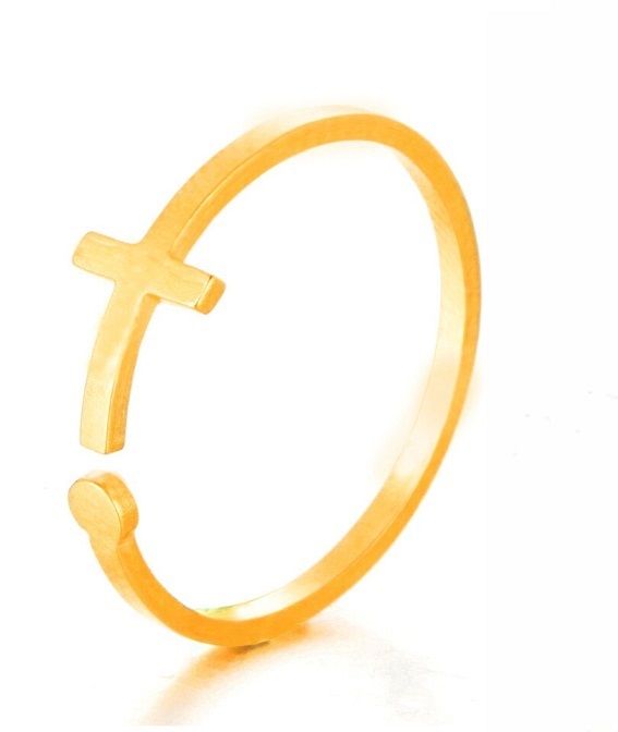 ocelový prsten kříž s nastavitelnou velikostí - zlacený jednoduchý Beisteel