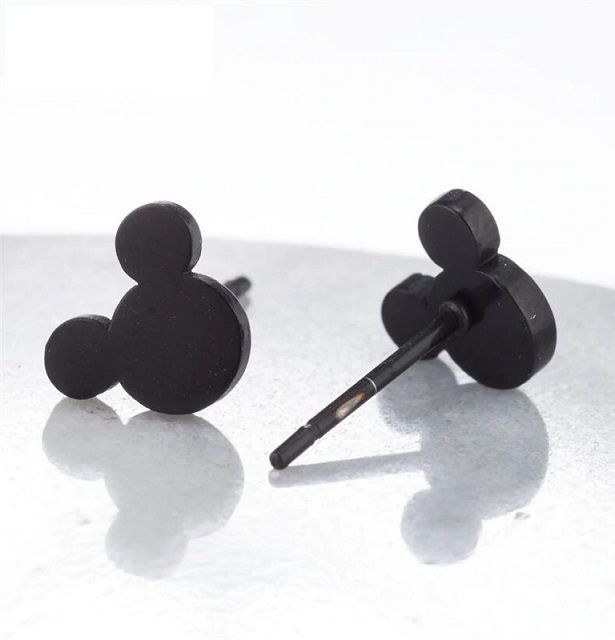 ocelové náušnice Mickey Mouse plné - černé