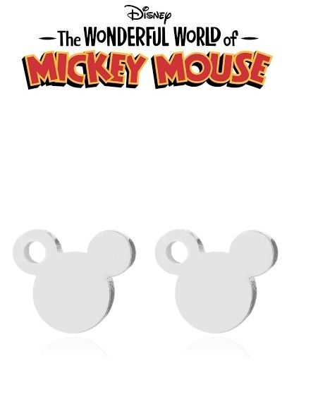 ocelové náušnice Mickey Mouse s dírkou v oušku - stříbrné