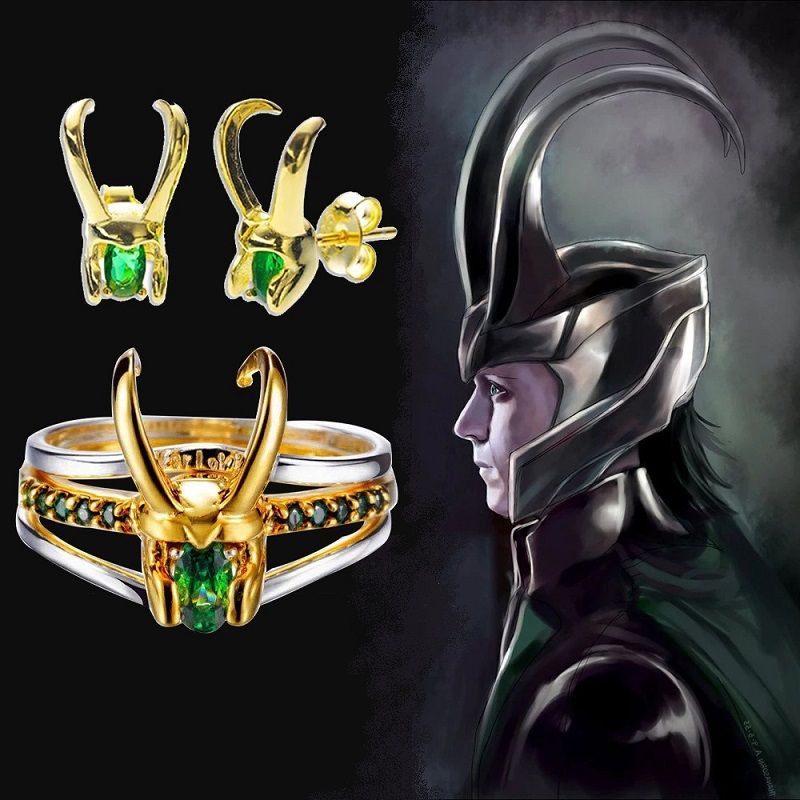 Sada prsten a náušnice Avengers helma Loki Missore