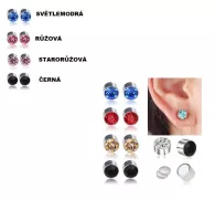 magnetická ocelová náušnice 1 ks  | 3 mm čirý kamínek, 4 mm čirý kamínek, 4 mm růžový kamínek, 4 mm tmavomodrý kamínek, 5 mm čirý kamínek, 6 mm červený kamínek, 6 mm čirý kamínek, 6 mm stříbrná, 12 mm stříbrná