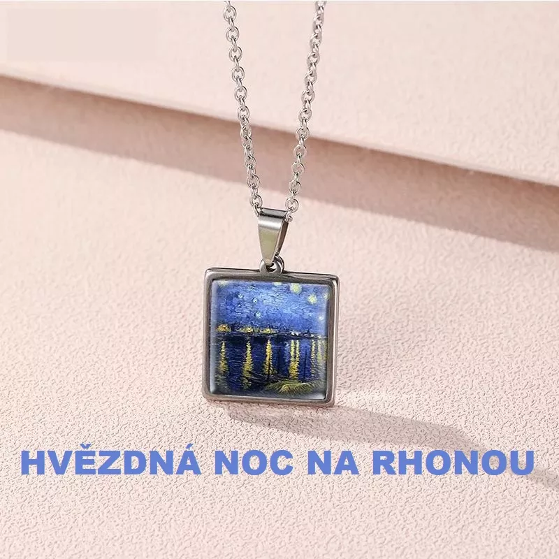 ocelový náhrdelník Vincent van Gogh - Hvězdná noc nad Rhonou